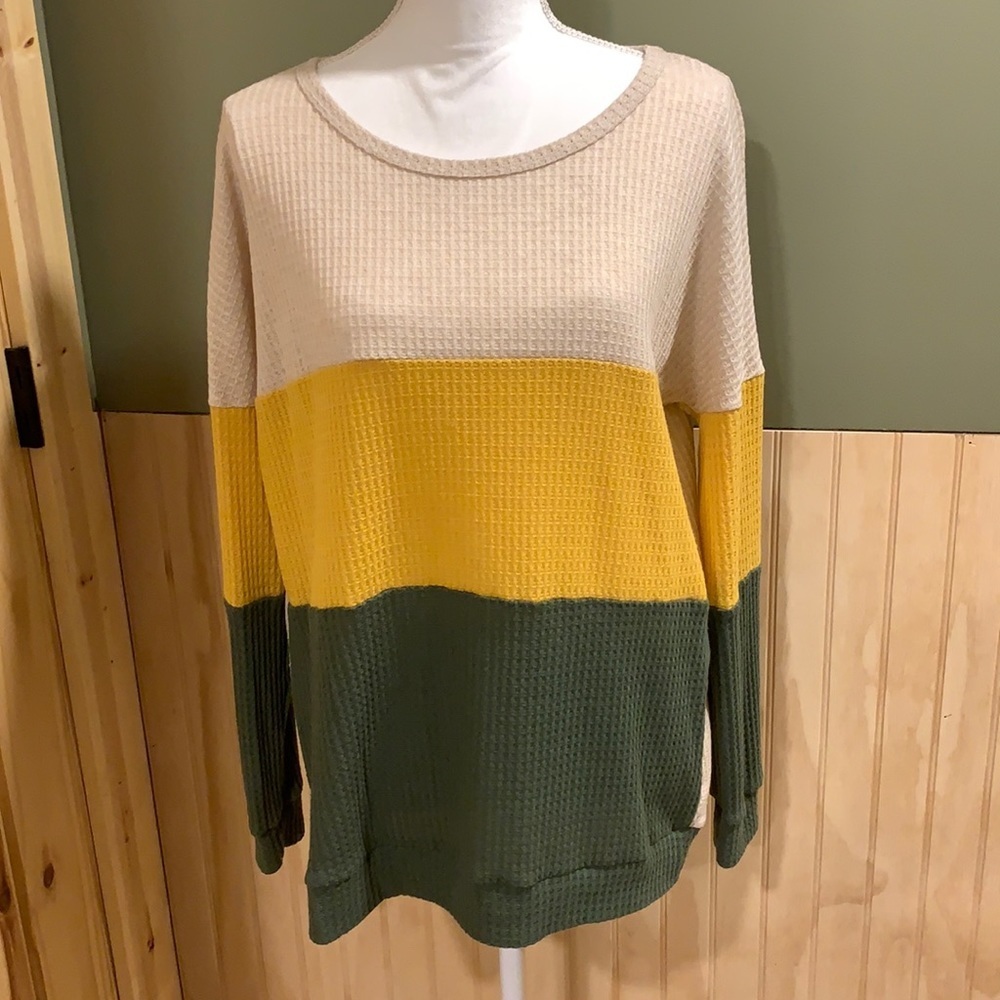 BIBI Waffle Knit long sleeve blouse